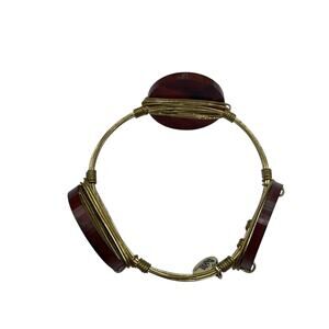 Vintage BB Gold Tone Wire Wrap L Bead Bracelet Brown